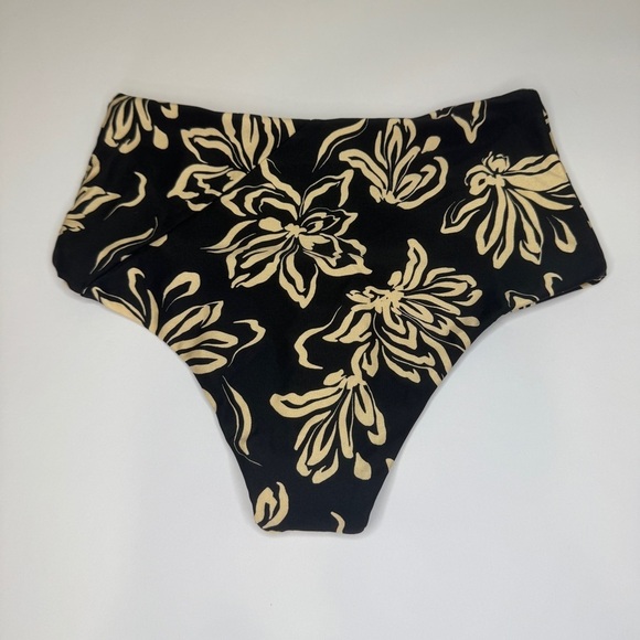 NWT L*Space High Tide Bikini Bottom XS Black Floral Retro High Waist - Picture 2 of 6